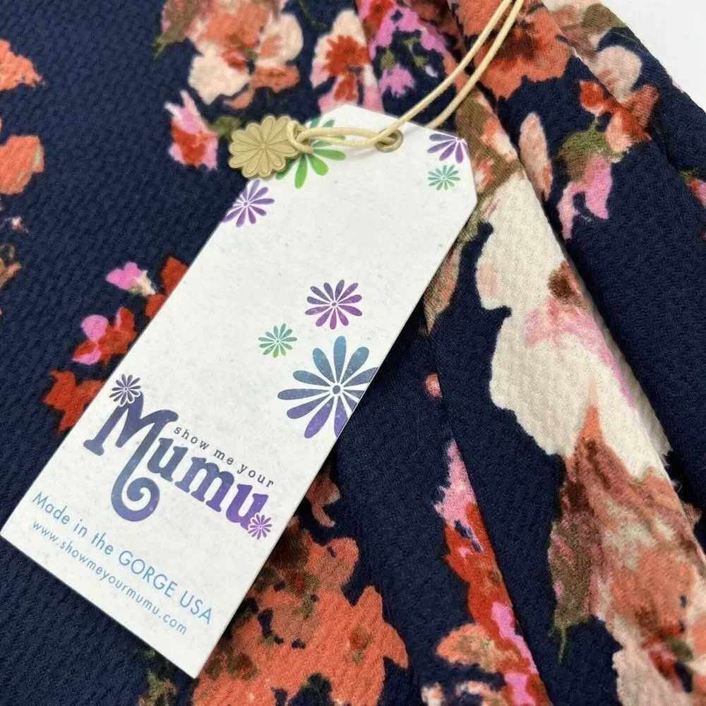 Show Me Your Mumu Women’s Small Navy Blue Floral Spring Short Sleeve Dress NWT